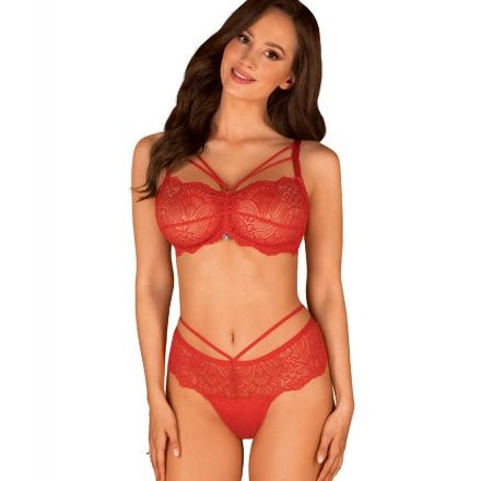 Loventy Ensemble 2 pièces en dentelle avec soutien-gorge - Rouge