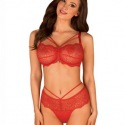 Loventy Ensemble 2 pièces en dentelle avec soutien-gorge - Rouge